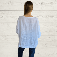 Cargar imagen en el visor de la galería, Blusa de Lino Italiano un bolsillo, color Blanco
