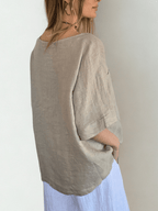 Blusa Italiana 100% Lino dos Bolsillos, color Beige