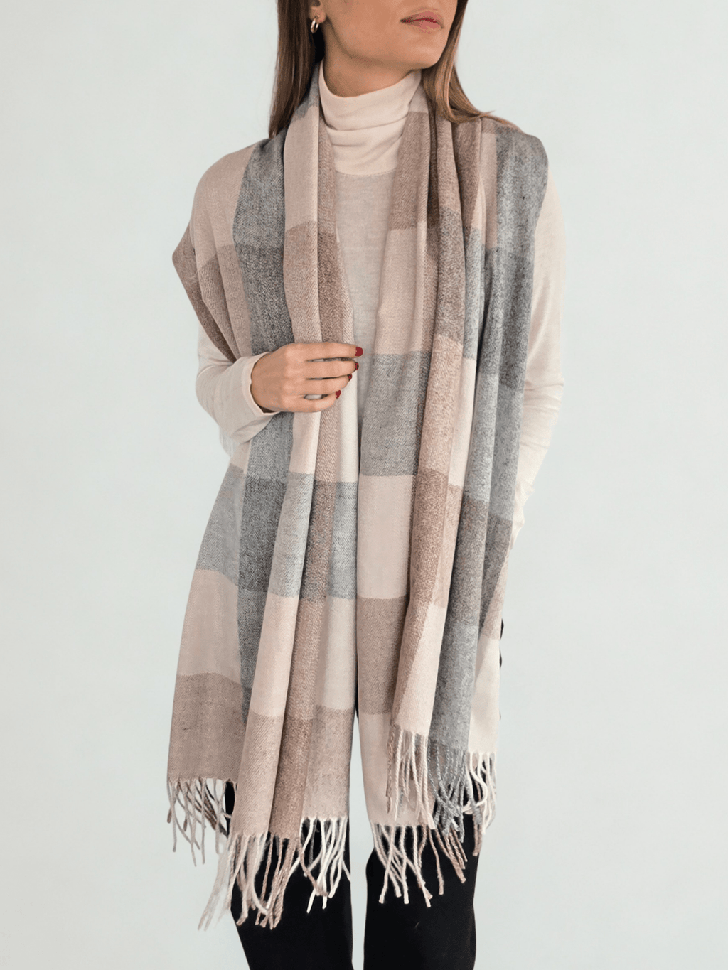 Bufanda cuadros, colores Beige con Gris