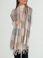 Bufanda cuadros, colores Beige con Gris