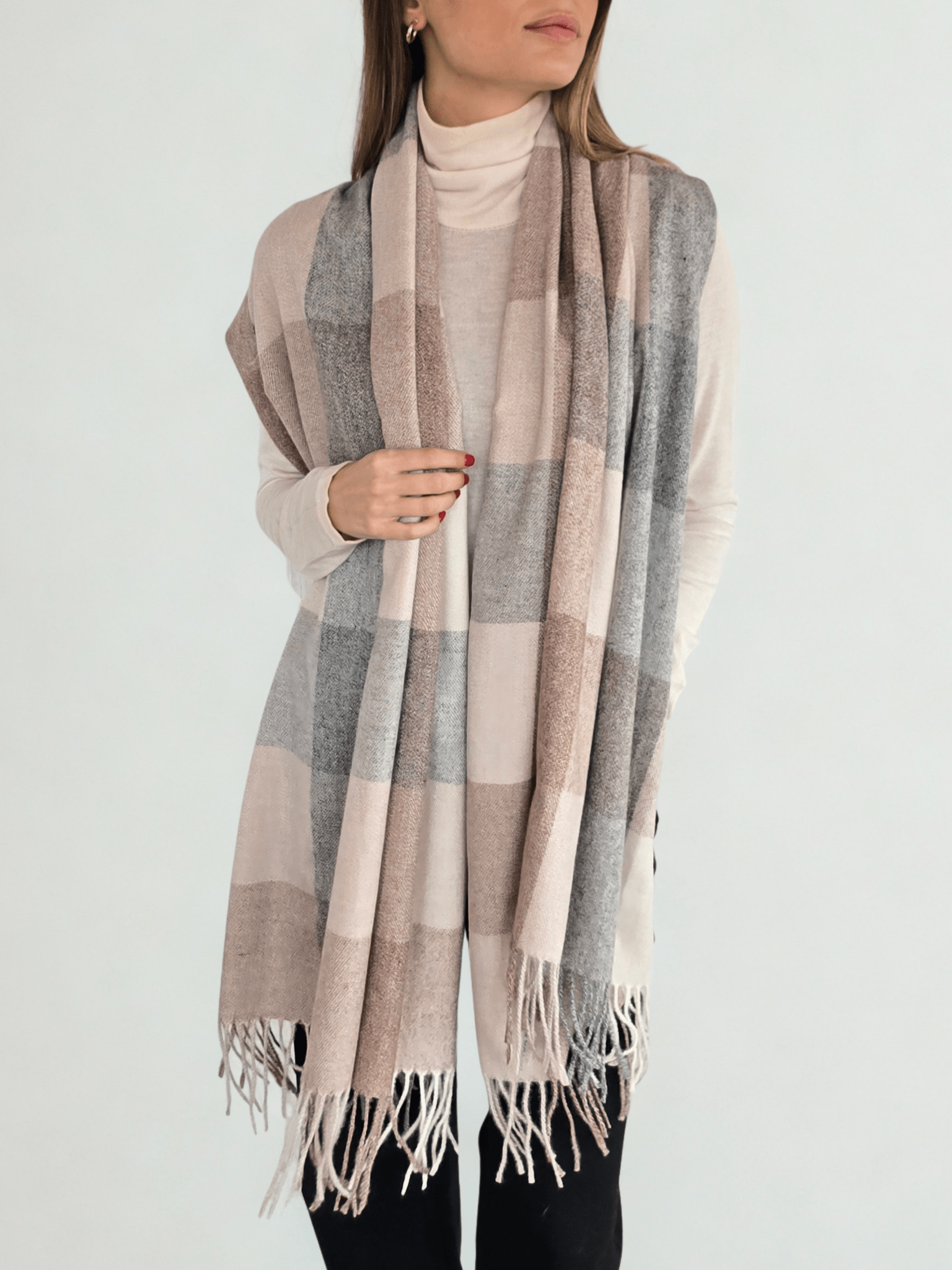 Bufanda cuadros, colores Beige con Gris