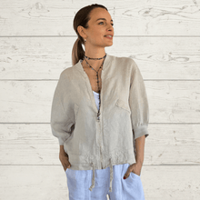 Cargar imagen en el visor de la galería, Chaqueta Bomber 100% Lino Italiano, color Beige
