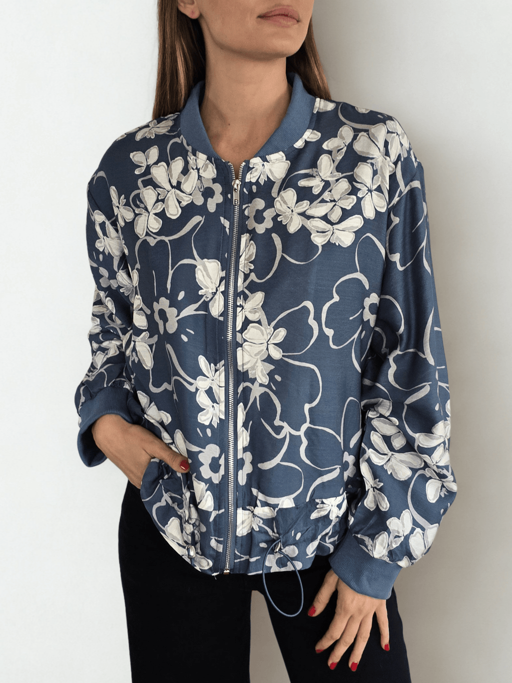 Chaqueta Bomber estampada, fondo Azul