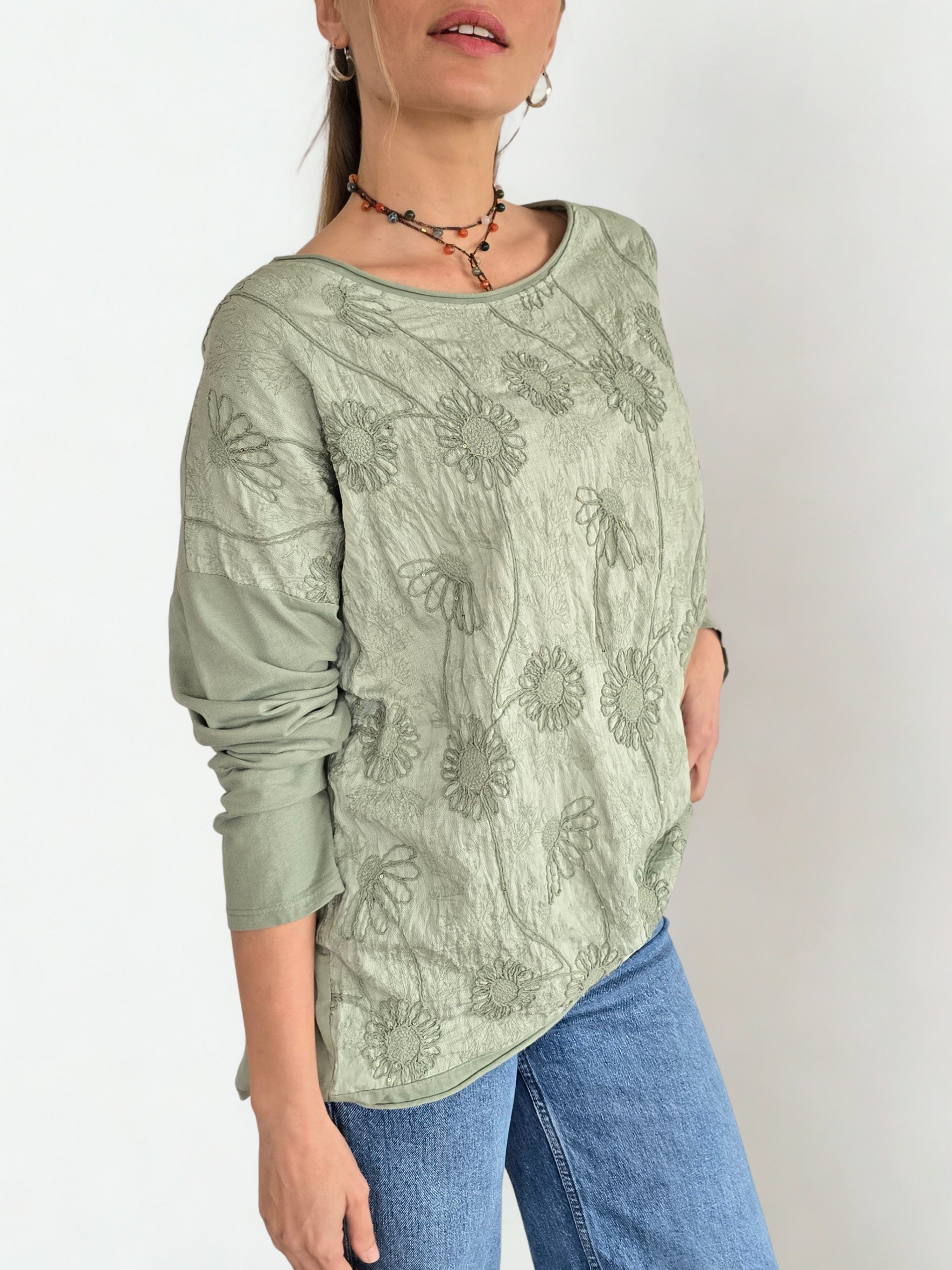 Blusa Italiana Bordada, color Verde Menta