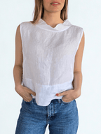 Blusa Italiana 100% Lino, corta, color Blanco