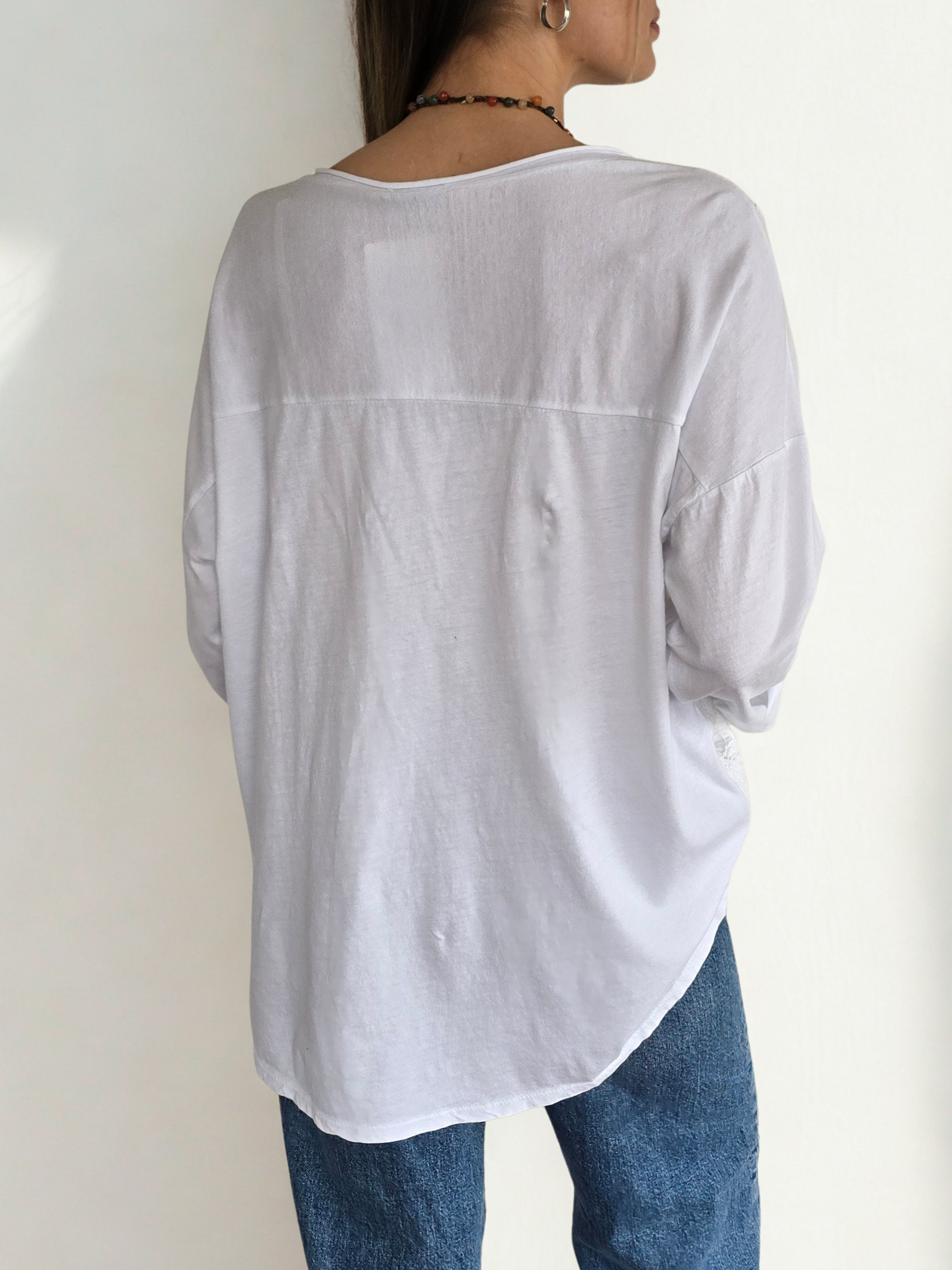 Blusa Italiana Bordada, color Blanco