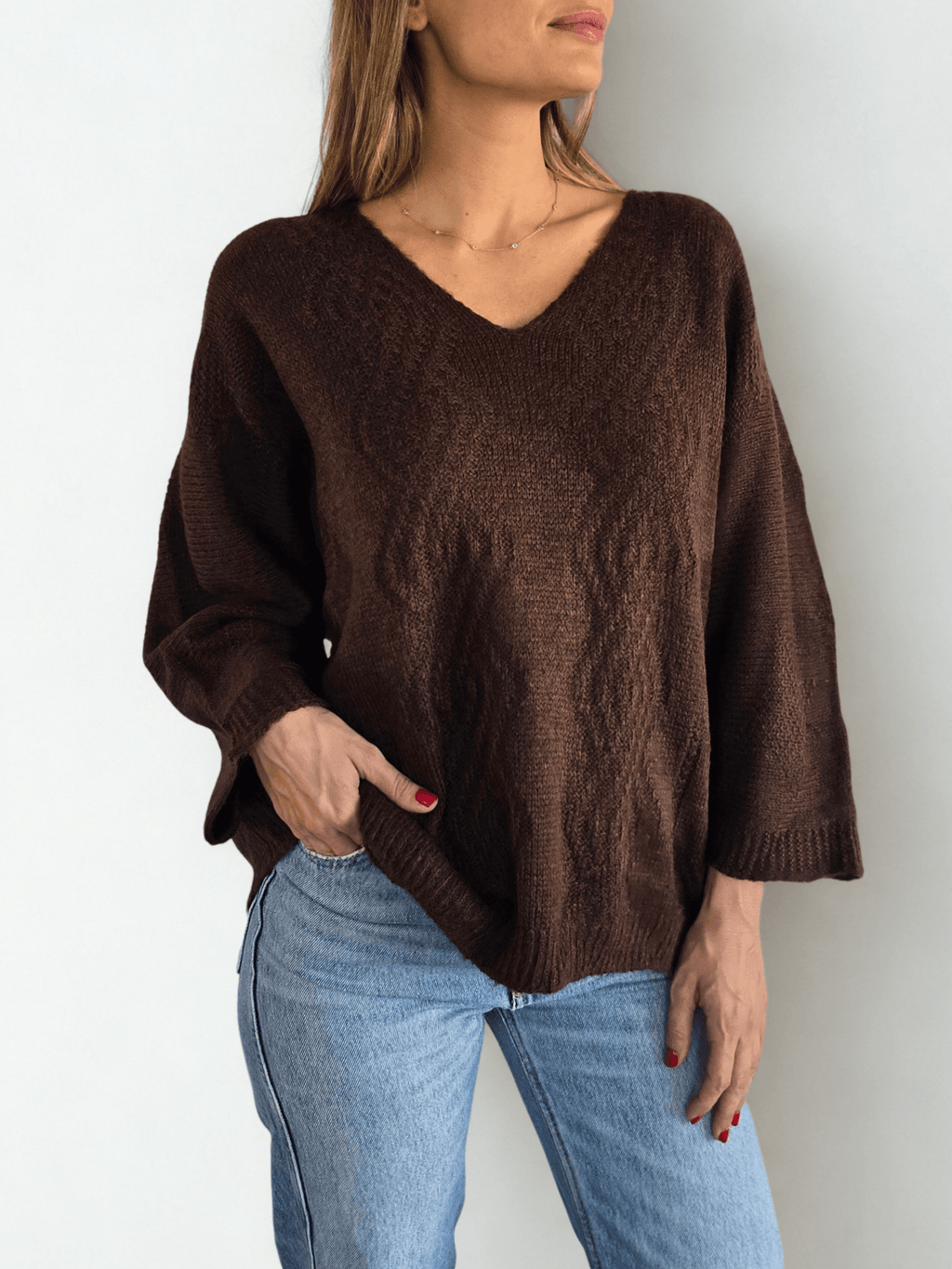 Sweater Italiano Tejido Rombo, color Chocolate