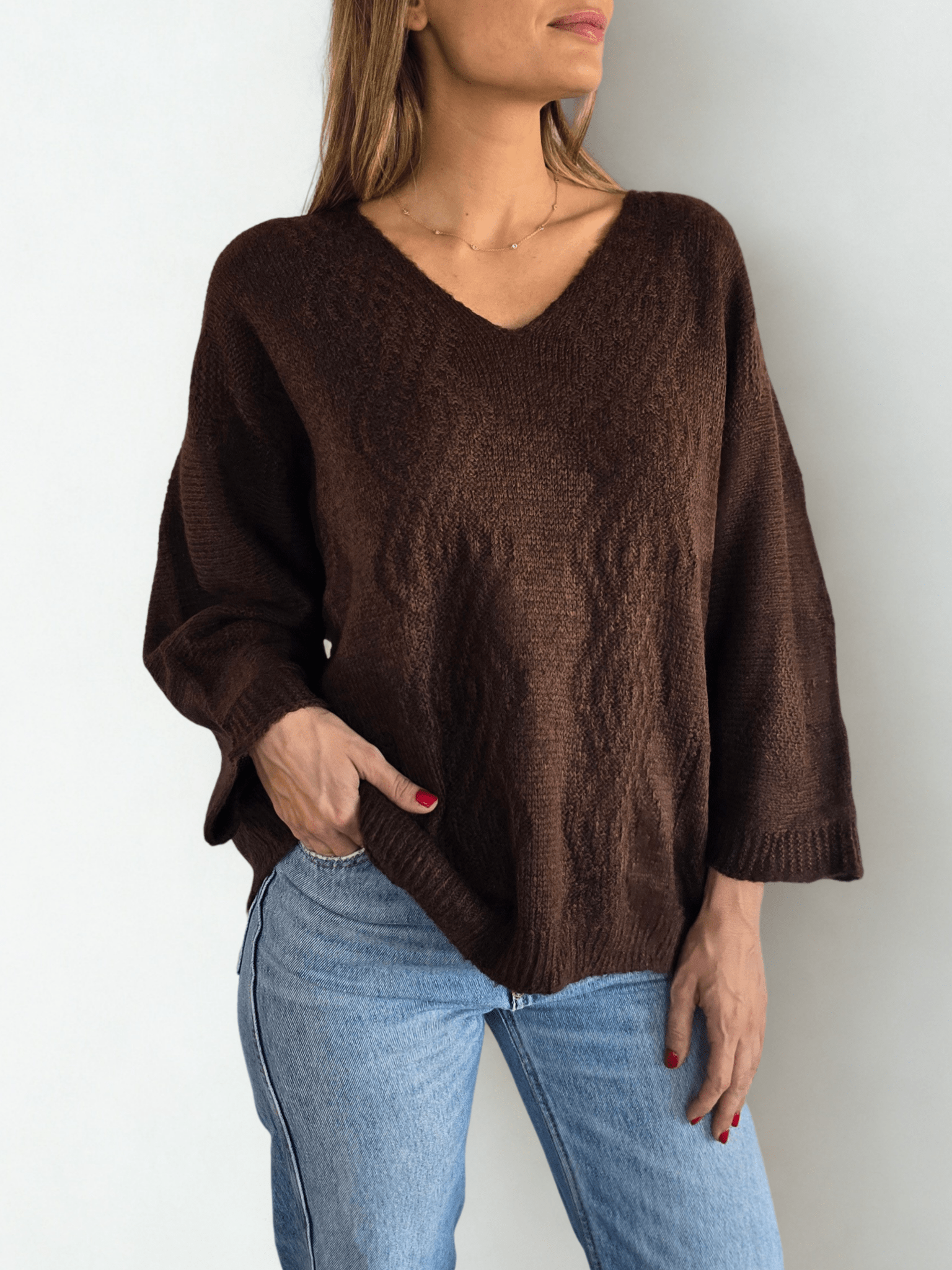 Sweater Italiano Tejido Rombo, color Chocolate