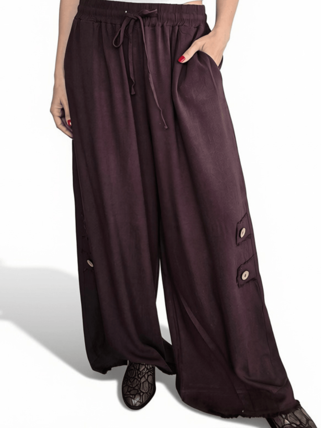 Pantalón con Botones a los Lados, color Chocolate
