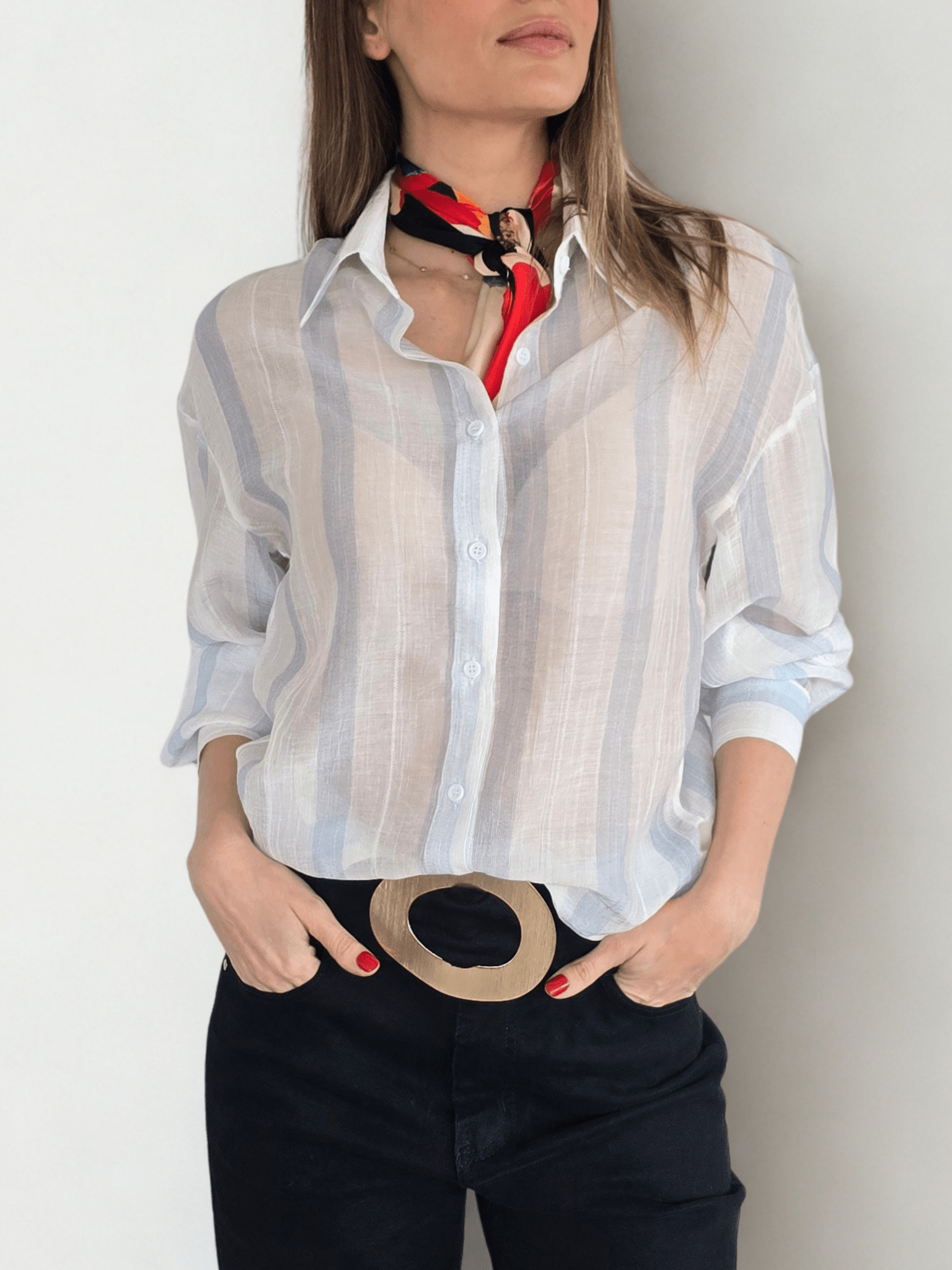 Blusa Rayada, Blanco con Celeste