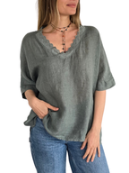 Blusa Italiana Escote Bordado, color Verde