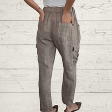 Cargar imagen en el visor de la galería, Pnatalón Jogger 100% Lino Italiano, color Tostado
