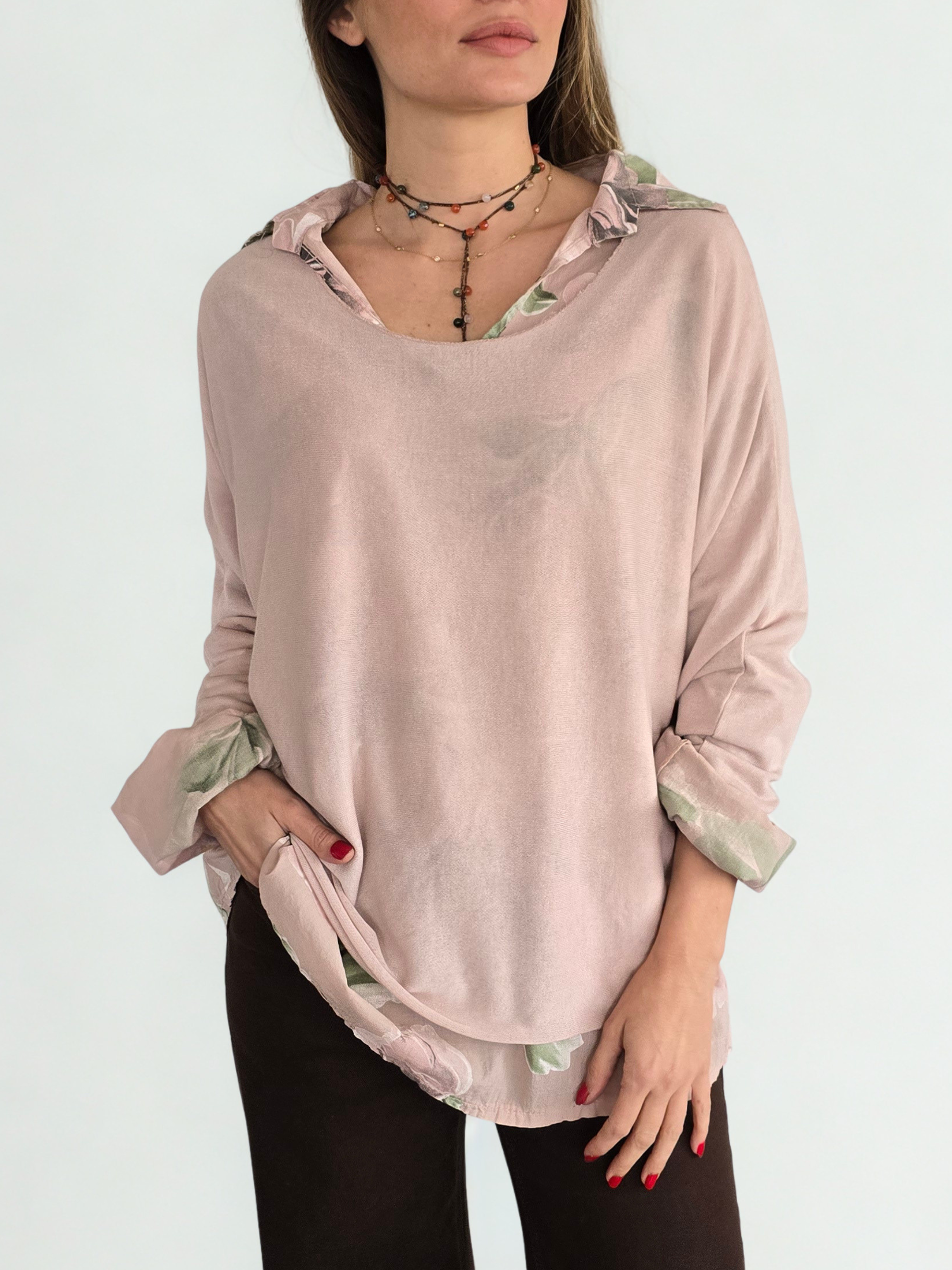Sweater Italiano con Blusa Estampada, color Rosado