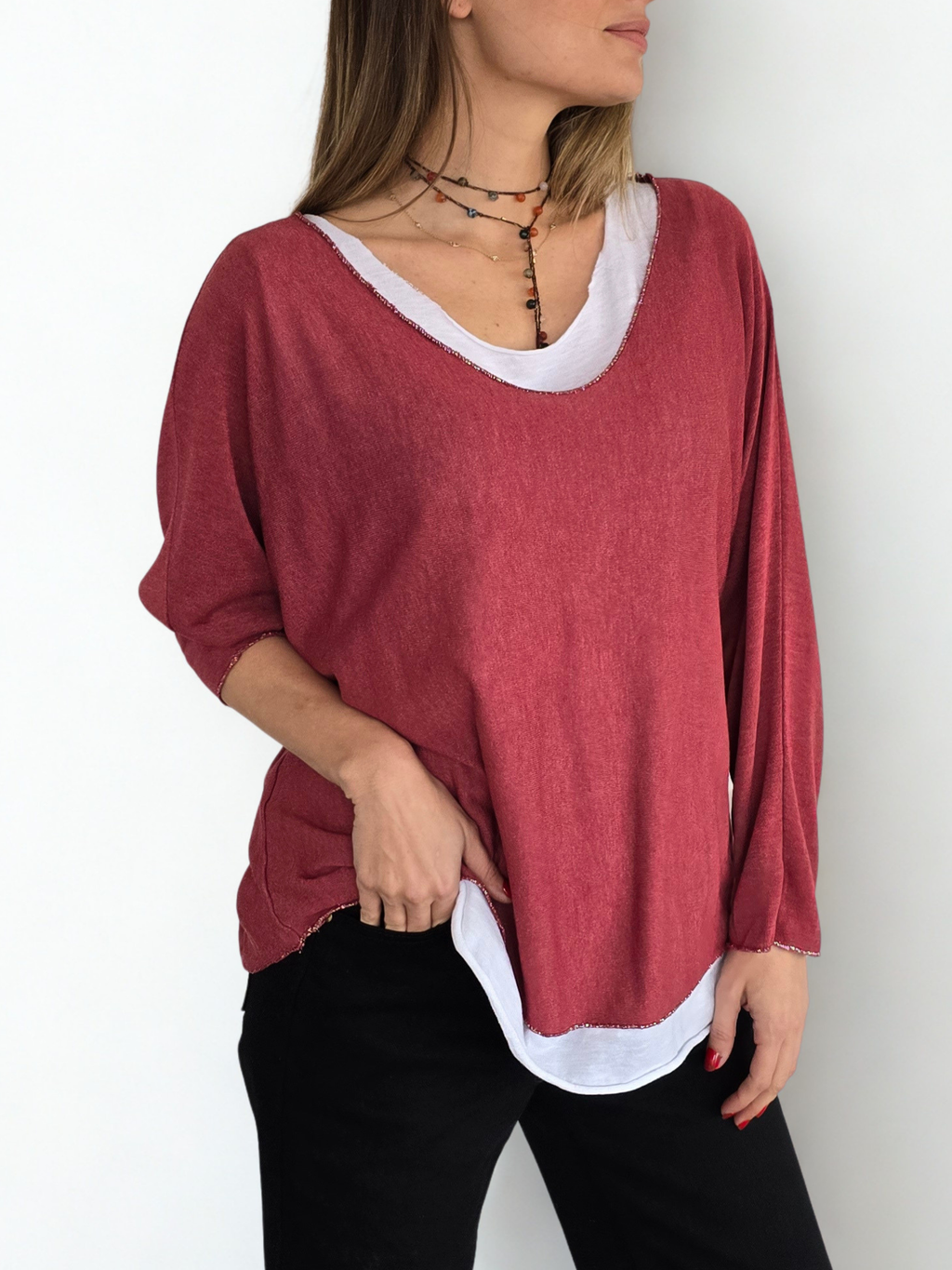 Sweater Italiano con Polera, color Burdeo