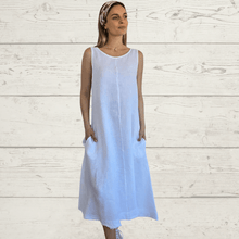 Cargar imagen en el visor de la galería, Vestido de Lino italiano basta desflecada, color Blanco
