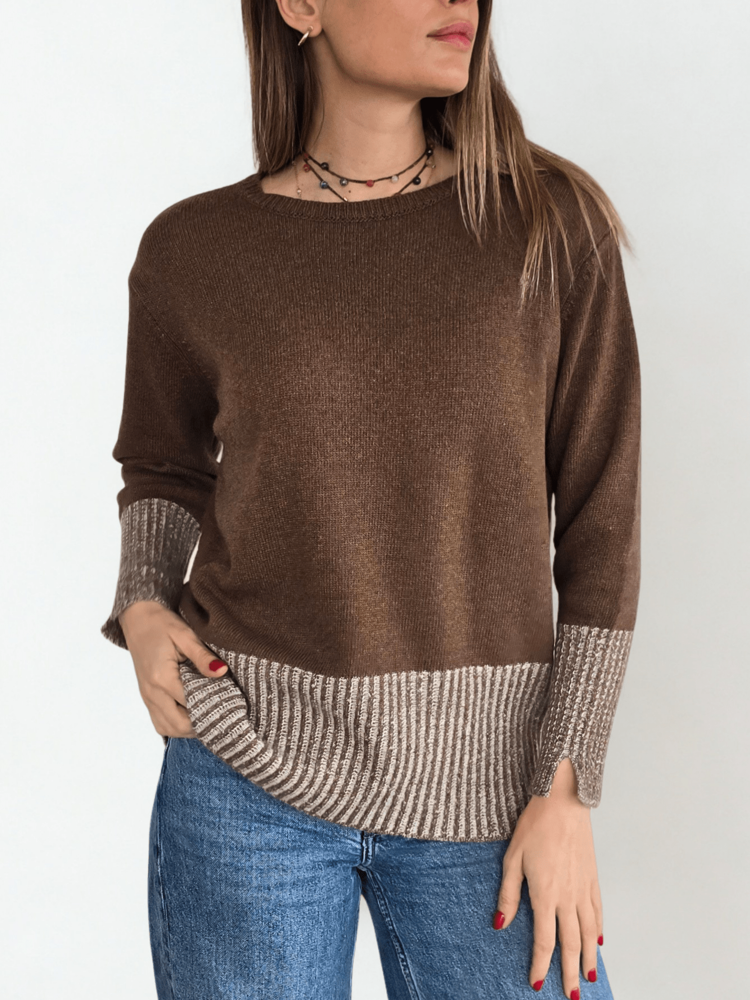 Sweater Italiano Pretina Rayada, color Chocolate