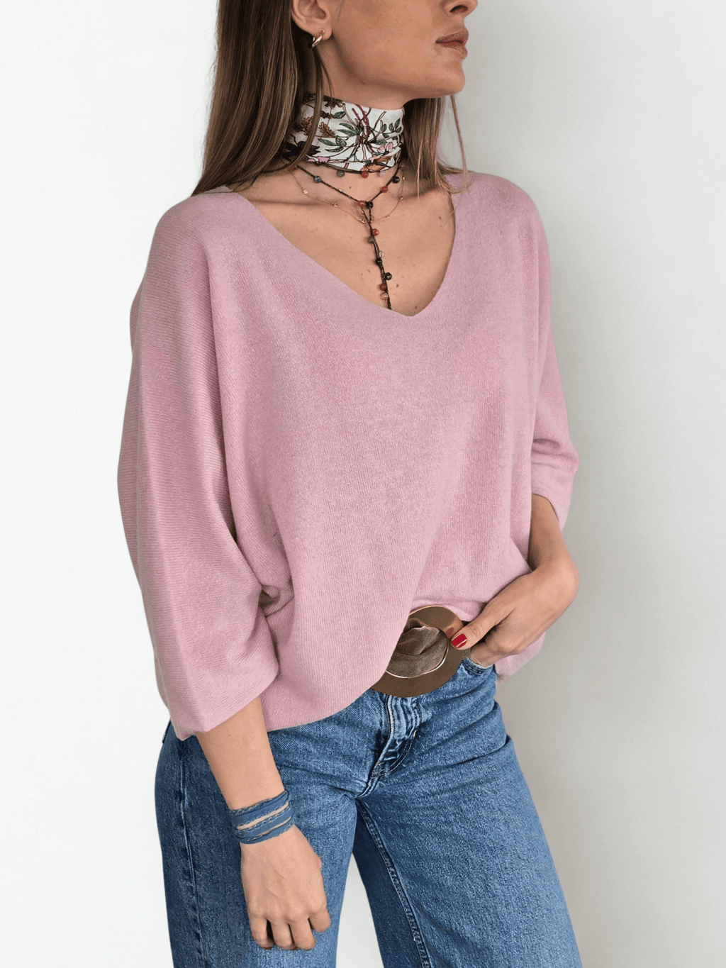 Sweater Italiano Manga 3/4, color Rosado