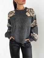 Sweater Flores en las Mangas, color Gris