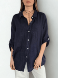 Blusa Italiana 100% lino Ancha, color Azul Marino
