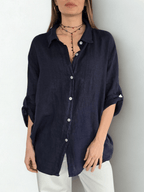 Blusa Italiana 100% lino Ancha, color Azul Marino