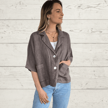 Cargar imagen en el visor de la galería, Chaqueta Italiana de Lino dos botones, color Chocolate
