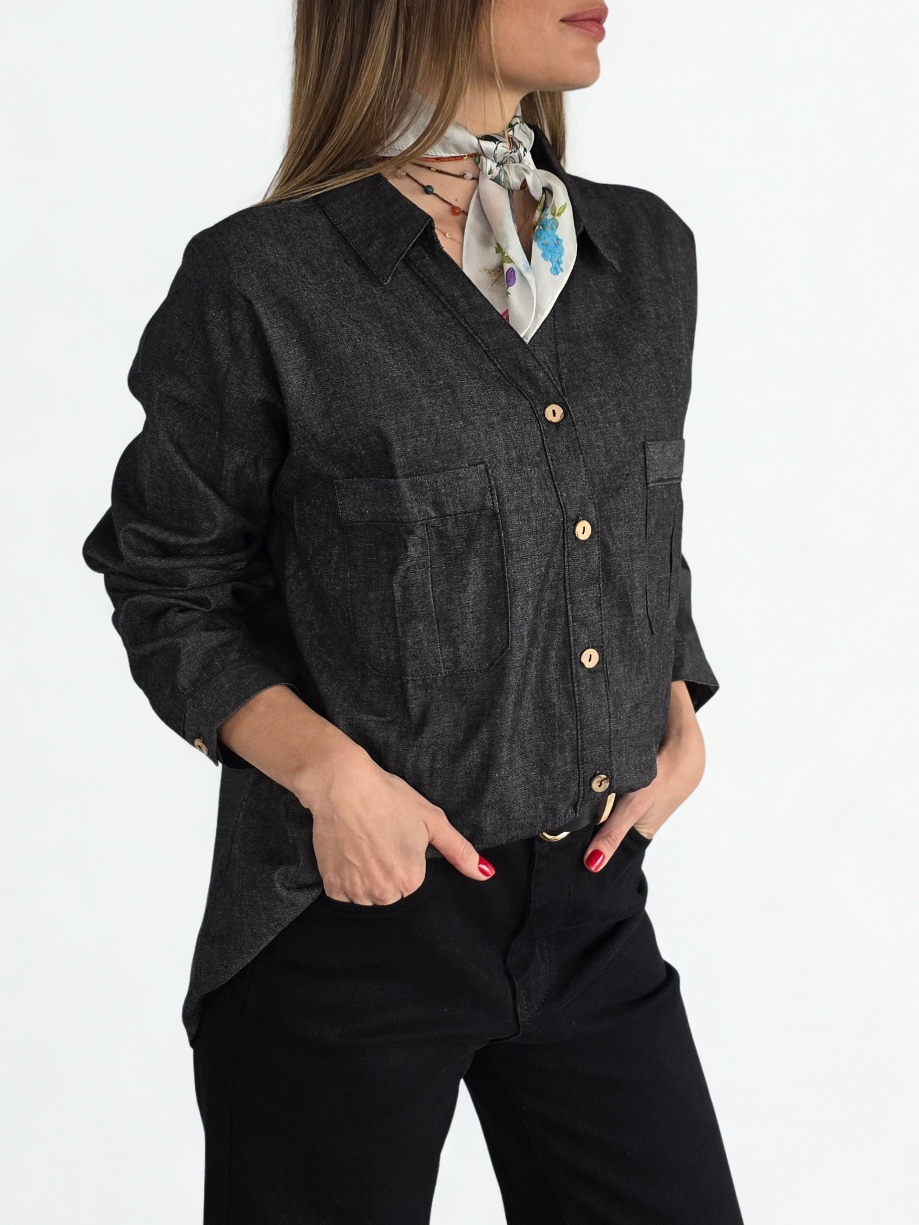 Blusa Jeans, color Gris