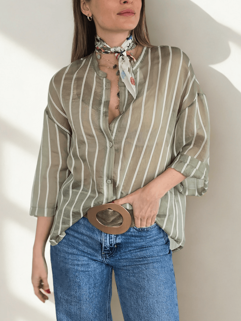 Blusa Italiana Rayada, fondo Verde