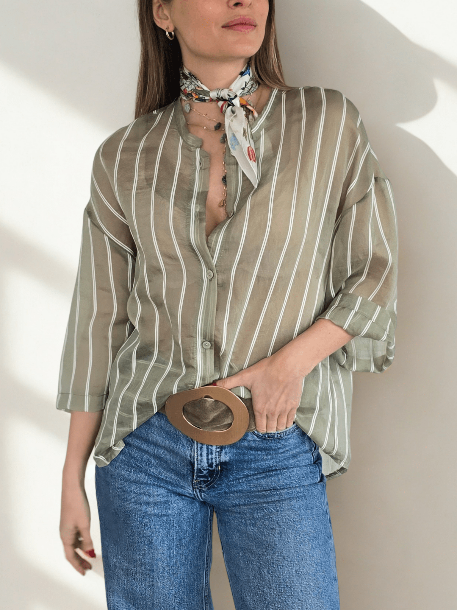 Blusa Italiana Rayada, fondo Verde