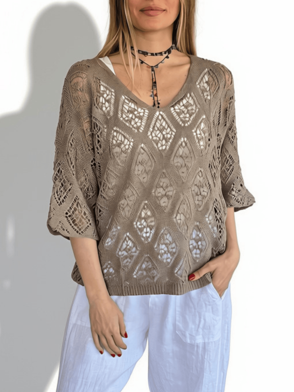Sweater Italiano Rombos, color Taupe