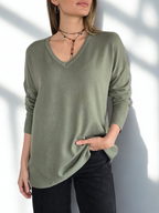 Sweater Escote en V, color Verde