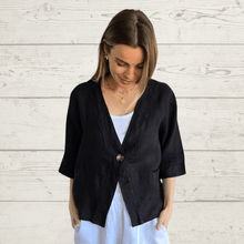 Cargar imagen en el visor de la galería, Chaqueta 100% Lino Italiano un botón, color Negro
