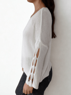 Sweater Italiano con adornos en las mangas, color blanco
