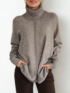 Sweater cuello subido Ribete, color Taupe