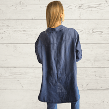 Cargar imagen en el visor de la galería, Blusa Italiano 100% Lino, color Azul Marino

