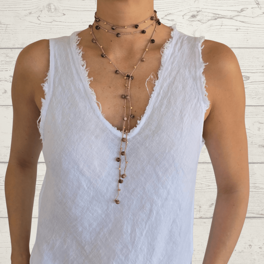 Collar Largo con ágatas, color Rosado