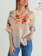 Blusa Italiana Floreada, fondo Beige