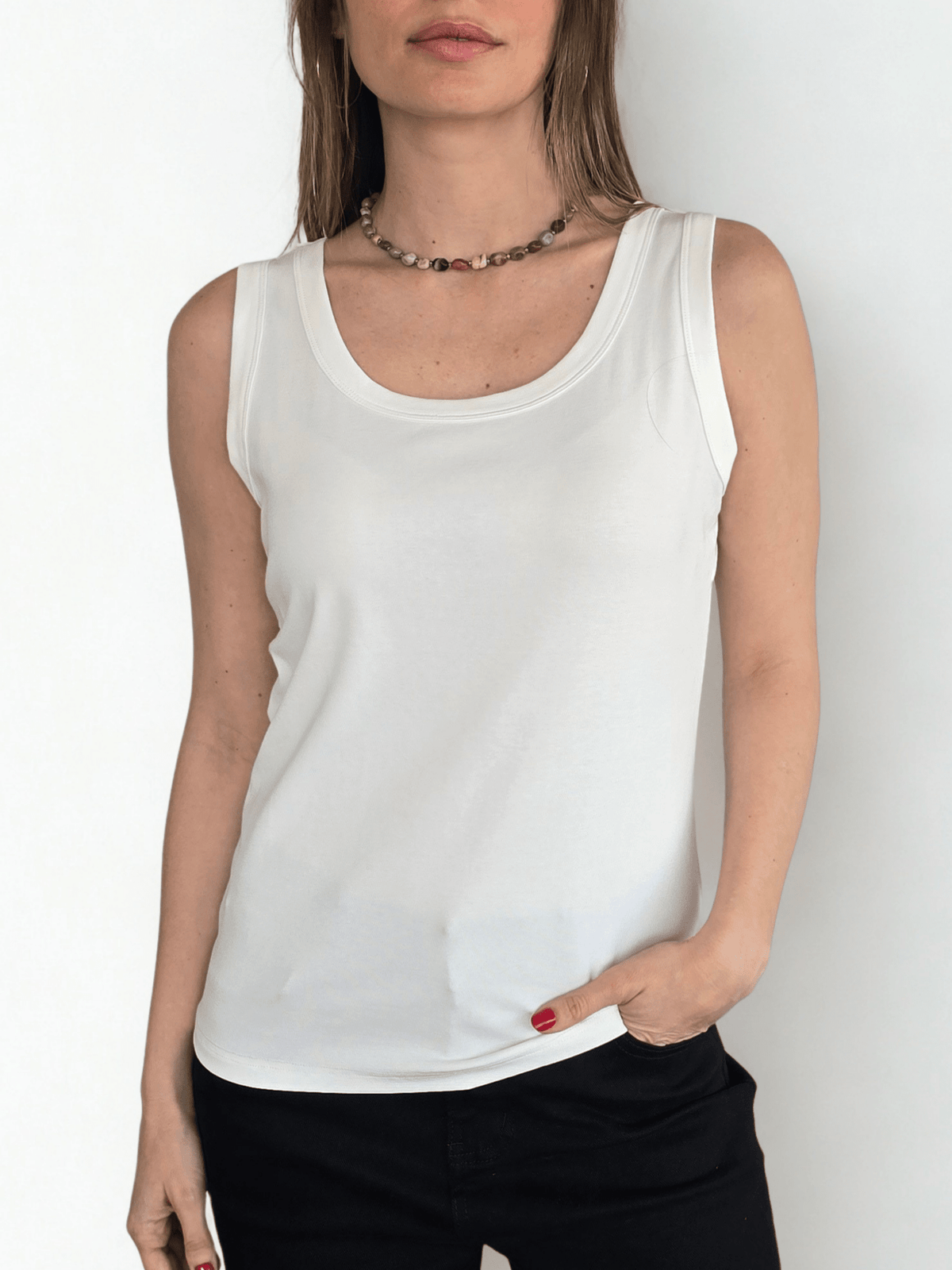 Polera Básica Sin Mangas, color Blanco