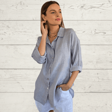 Cargar imagen en el visor de la galería, Blusa Italiana Venecia 100% Lino, color Gris
