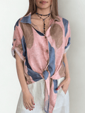 Blusa Estampada con Nudo, fondo Rosado