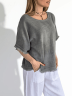 Blusa Italiana Desflecada, color Gris