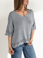 Sweater Italiano Pretina y Puño Calado, color Celeste