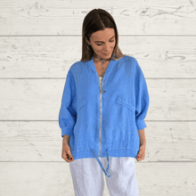 Cargar imagen en el visor de la galería, Chaqueta Bomber 100% Lino Italiano, color Jacinto
