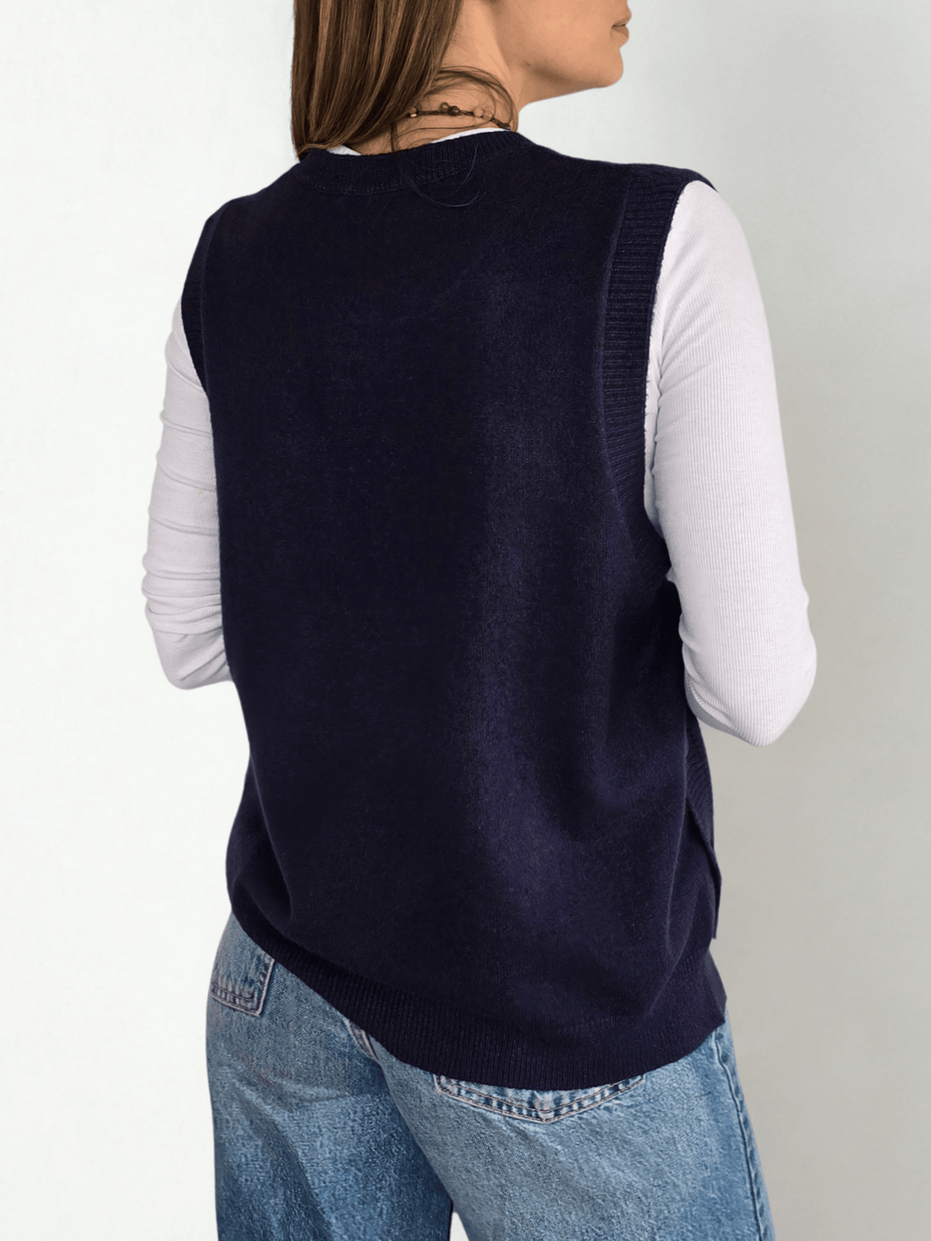 Sweater sin mangas Botones, color Azul Marino