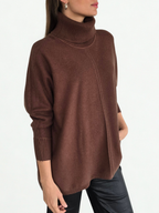 Sweater cuello subido Ribete, color Chocolate
