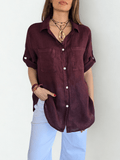 Blusa Italiana 100% Lino dos Bolsillos, color Vino
