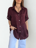 Blusa Italiana 100% Lino dos Bolsillos, color Vino
