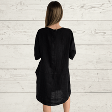 Cargar imagen en el visor de la galería, Vestido Lino Italiano un botón, color Negro
