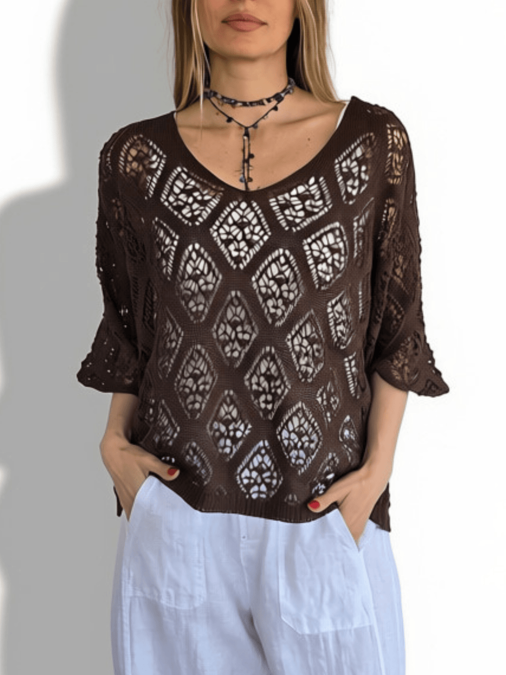 Sweater Italiano Rombos, color Chocolate