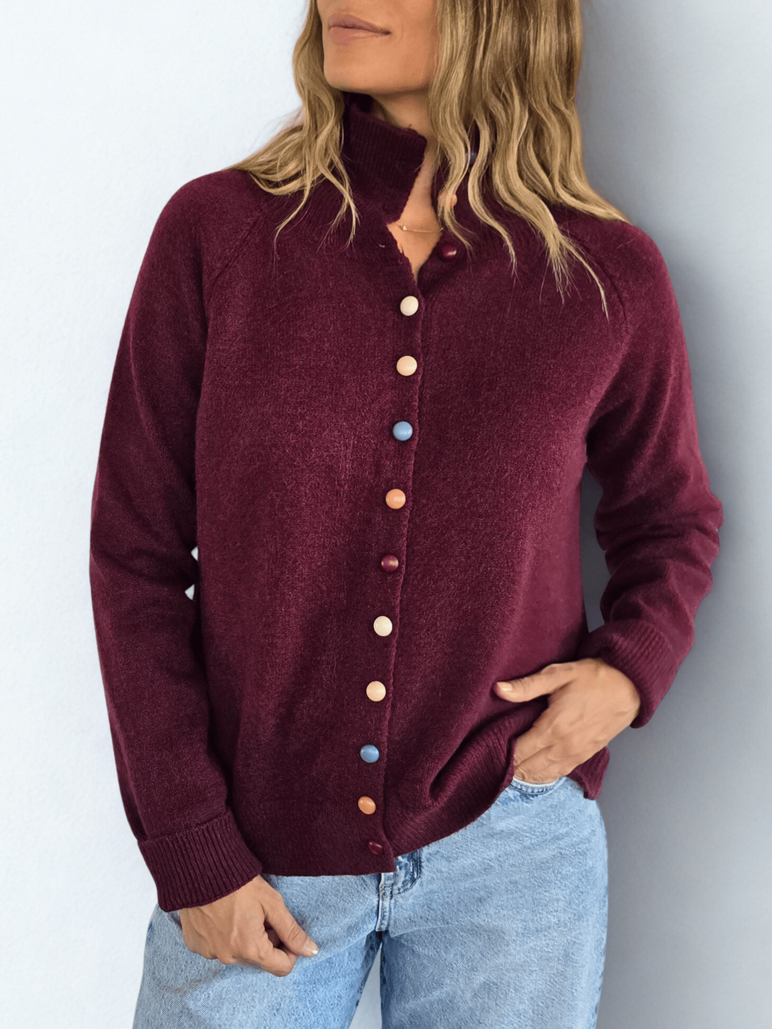 Chaleco con Botones de Colores, color Burdeo