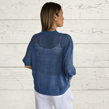 Cargar imagen en el visor de la galería, Chaqueta Bomber Italiana crochet, color Azul
